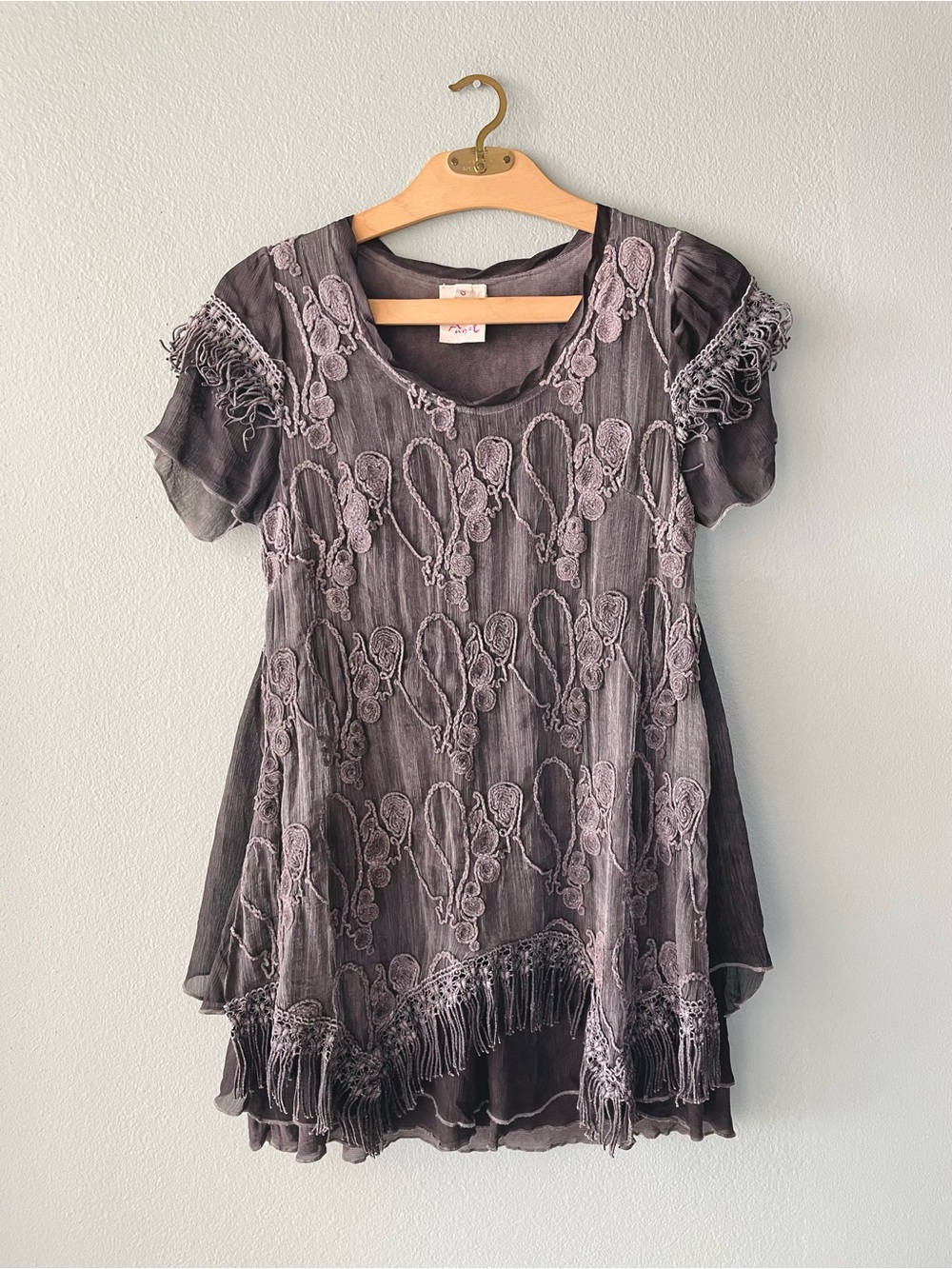 Pretty Angel | Gray Silk-Blend Layered Boho Whimsigoth Stevie Nicks Mini Dress